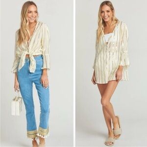 Show Me Your Mumu NWT Mercer Tunic Medium Gold Stripes Beach Cover Up Tie Front